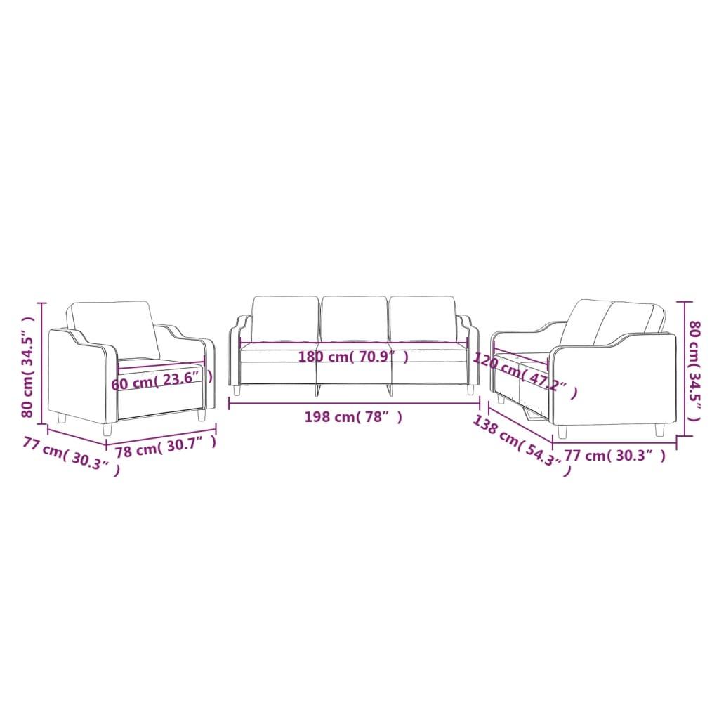3 Piece Sofa Set with Cushions Dark Grey Fabric
