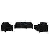 3 Piece Sofa Set with Cushions Black Fabric - Front View