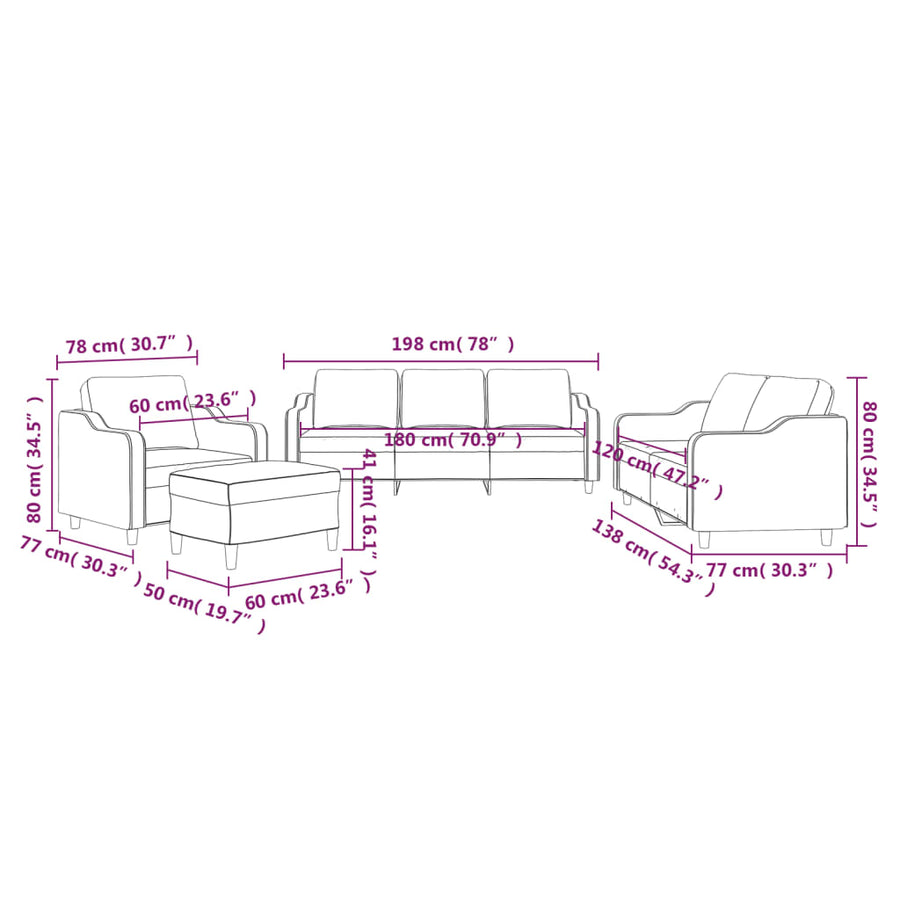 4 Piece Sofa Set with Cushions Light Grey Fabric