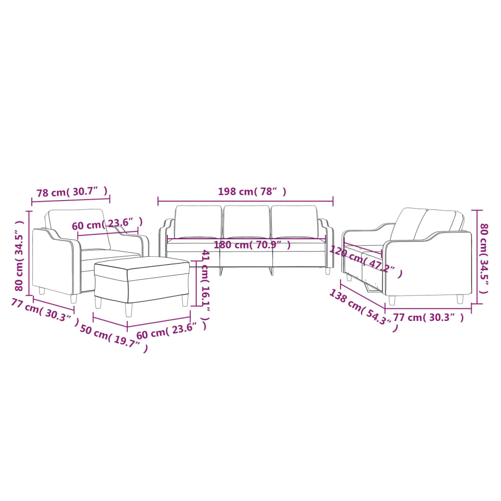 4 Piece Sofa Set with Cushions Black Fabric