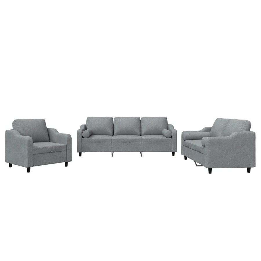 3 Piece Sofa Set with Pillows Light Grey Fabric