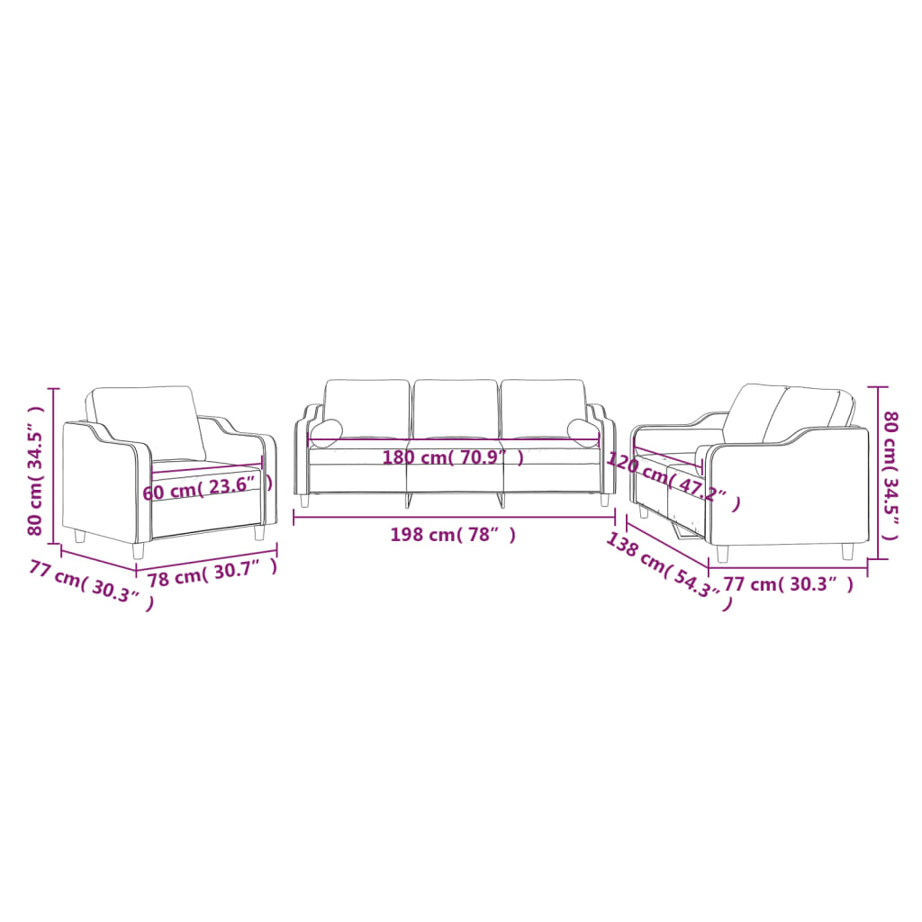 3 Piece Sofa Set with Pillows Light Grey Fabric
