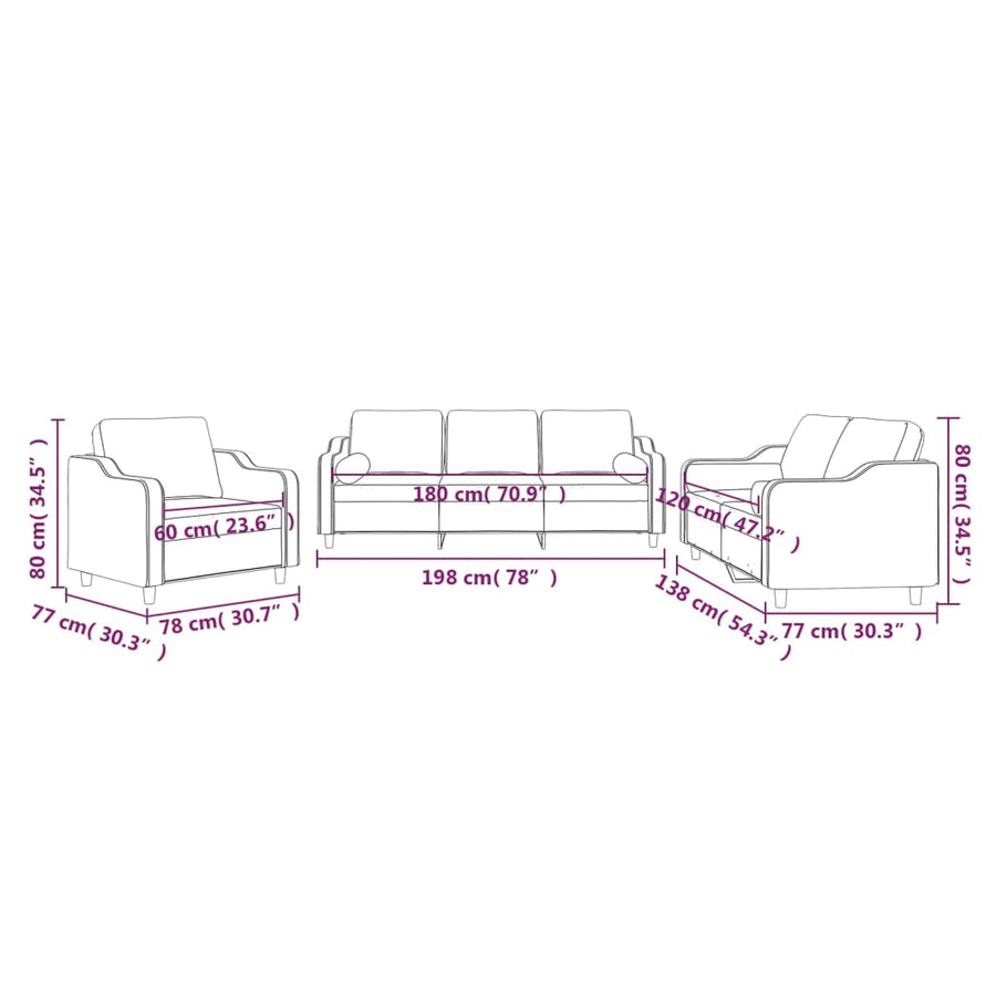 3 Piece Sofa Set with Pillows Dark Grey Fabric