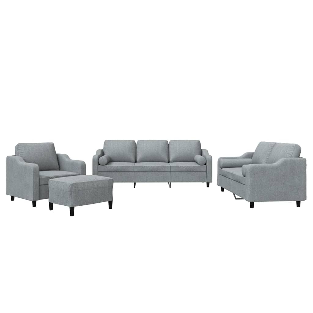4 Piece Sofa Set with Pillows Light Grey Fabric