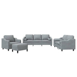 4 Piece Sofa Set with Pillows Light Grey Fabric - Front View