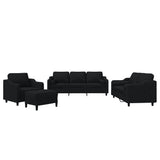 4 Piece Sofa Set with Pillows Black Fabric - Front View