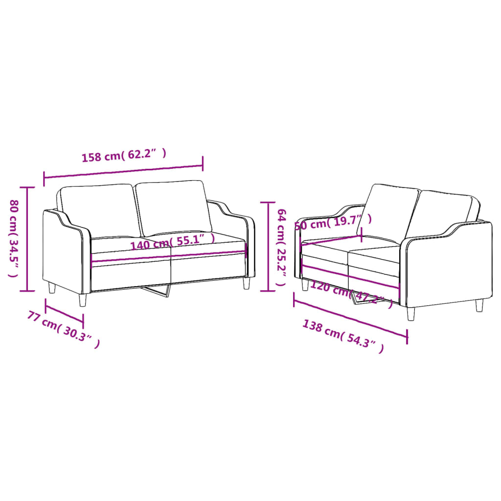 2 Piece Sofa Set with Cushions Light Grey Fabric