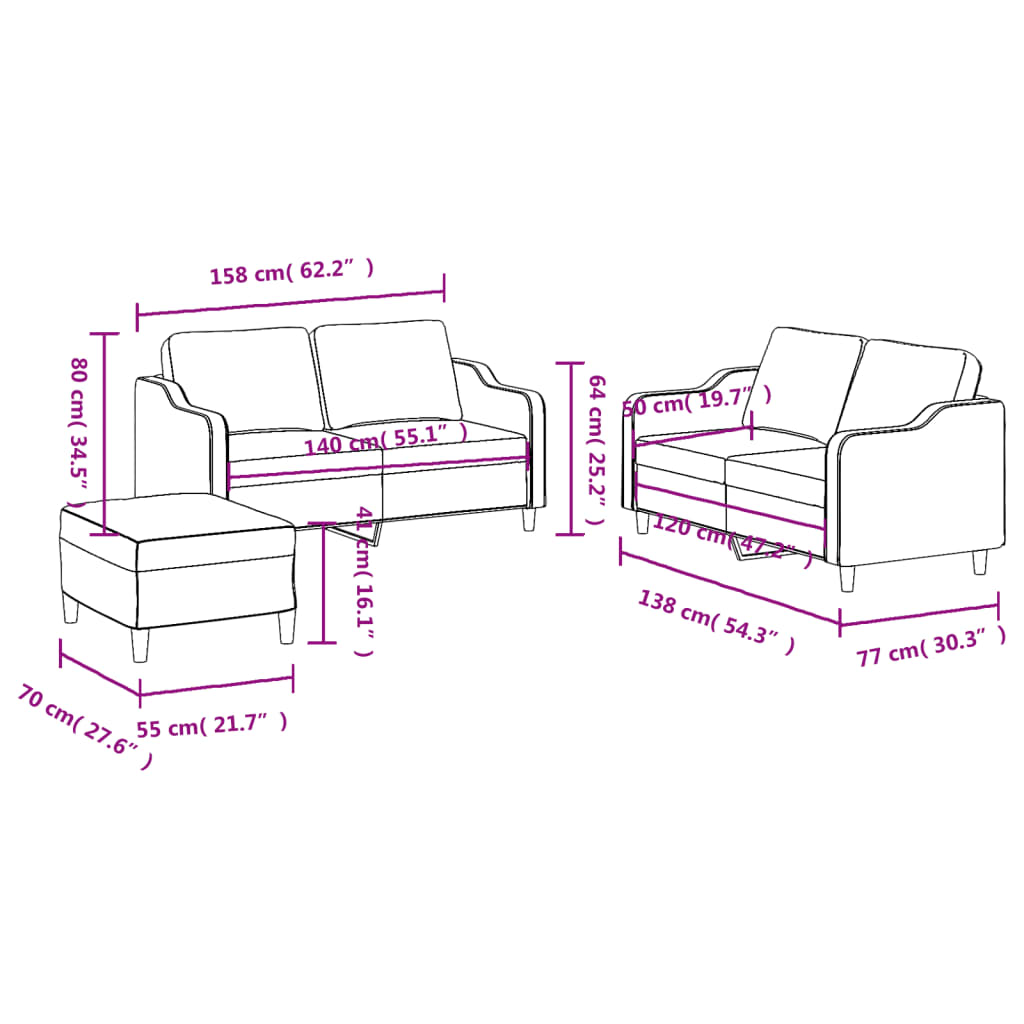 3 Piece Sofa Set with Cushions Light Grey Fabric