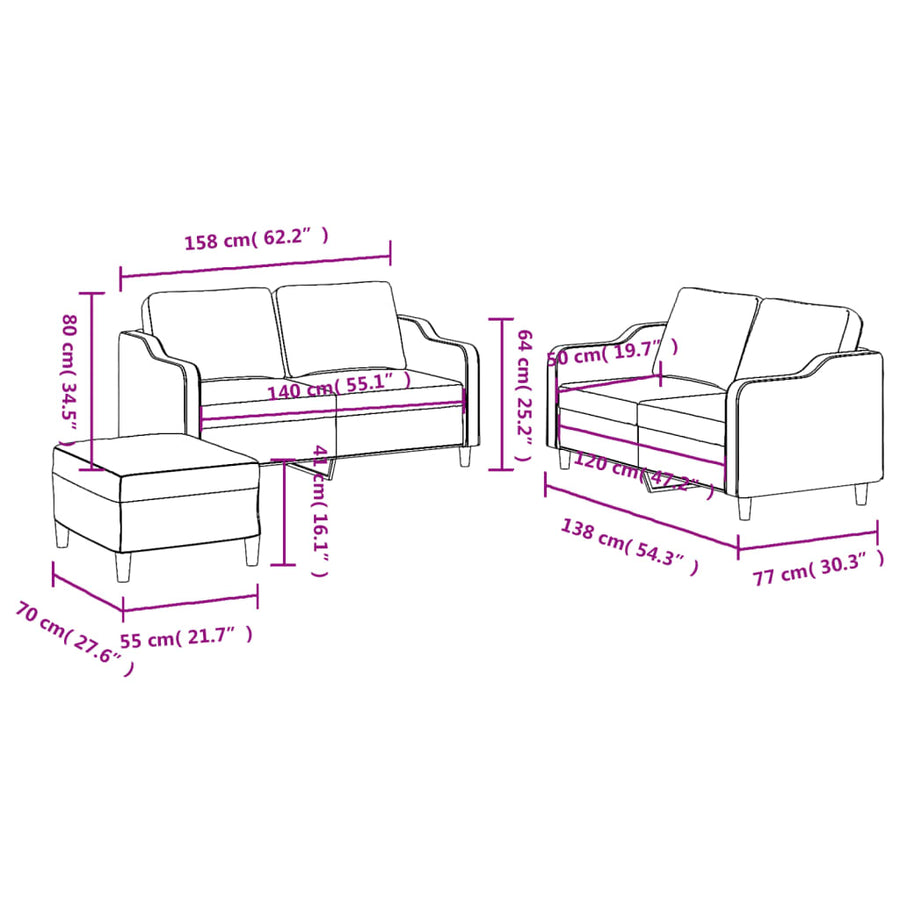 3 Piece Sofa Set with Cushions Light Grey Fabric