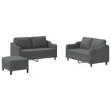 3 Piece Sofa Set with Cushions Dark Grey Fabric - Front View