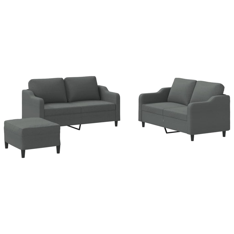 3 Piece Sofa Set with Cushions Dark Grey Fabric