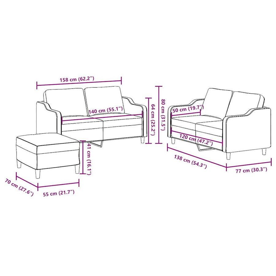 3 Piece Sofa Set with Cushions Black Fabric