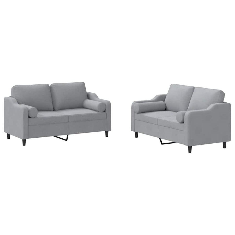 2 Piece Sofa Set with Pillows Light Grey Fabric