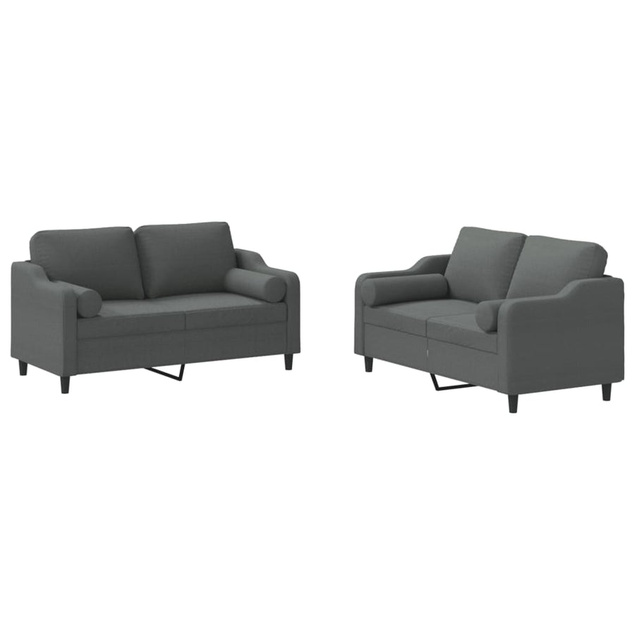 2 Piece Sofa Set with Pillows Dark Grey Fabric