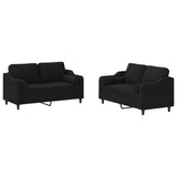 2 Piece Sofa Set with Pillows Black Fabric - Front View