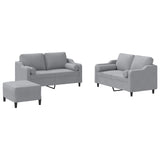 3 Piece Sofa Set with Pillows Light Grey Fabric - Front View