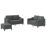 3 Piece Sofa Set with Pillows Dark Grey Fabric