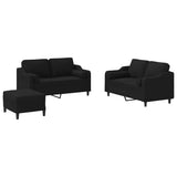 3 Piece Sofa Set with Pillows Black Fabric - Front View