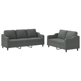2 Piece Sofa Set with Cushions Dark Grey Fabric - Front View