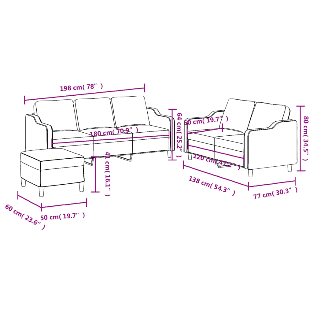 3 Piece Sofa Set with Cushions Light Grey Fabric