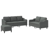 3 Piece Sofa Set with Cushions Dark Grey Fabric - Front View