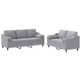 2 Piece Sofa Set with Pillows Light Grey Fabric - Front View