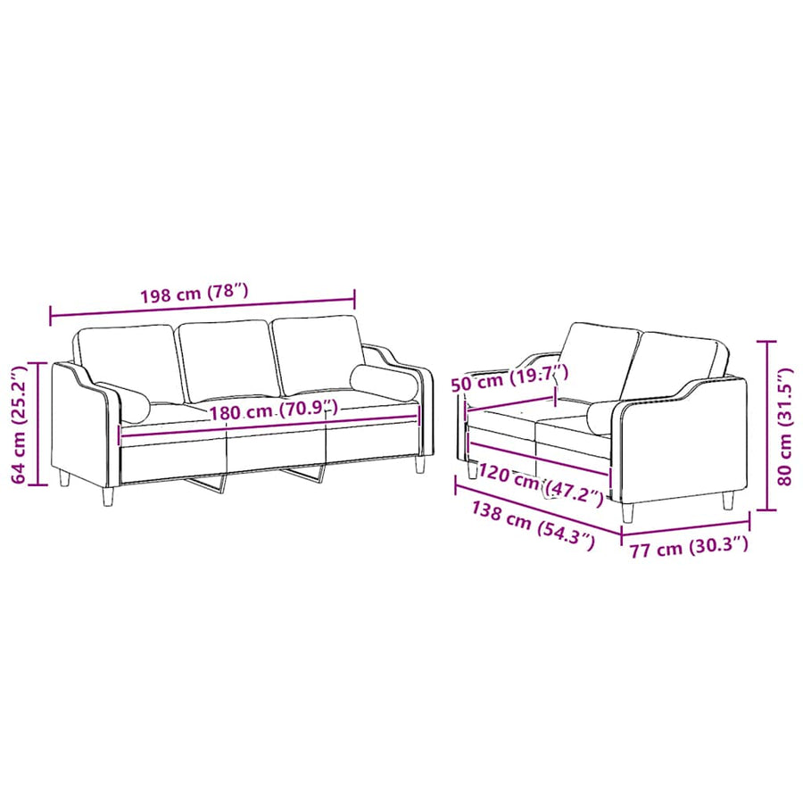 2 Piece Sofa Set with Pillows Light Grey Fabric