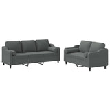 2 Piece Sofa Set with Pillows Dark Grey Fabric - Front View