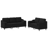 2 Piece Sofa Set with Pillows Black Fabric - Front View
