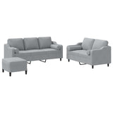 3 Piece Sofa Set with Pillows Light Grey Fabric - Front View