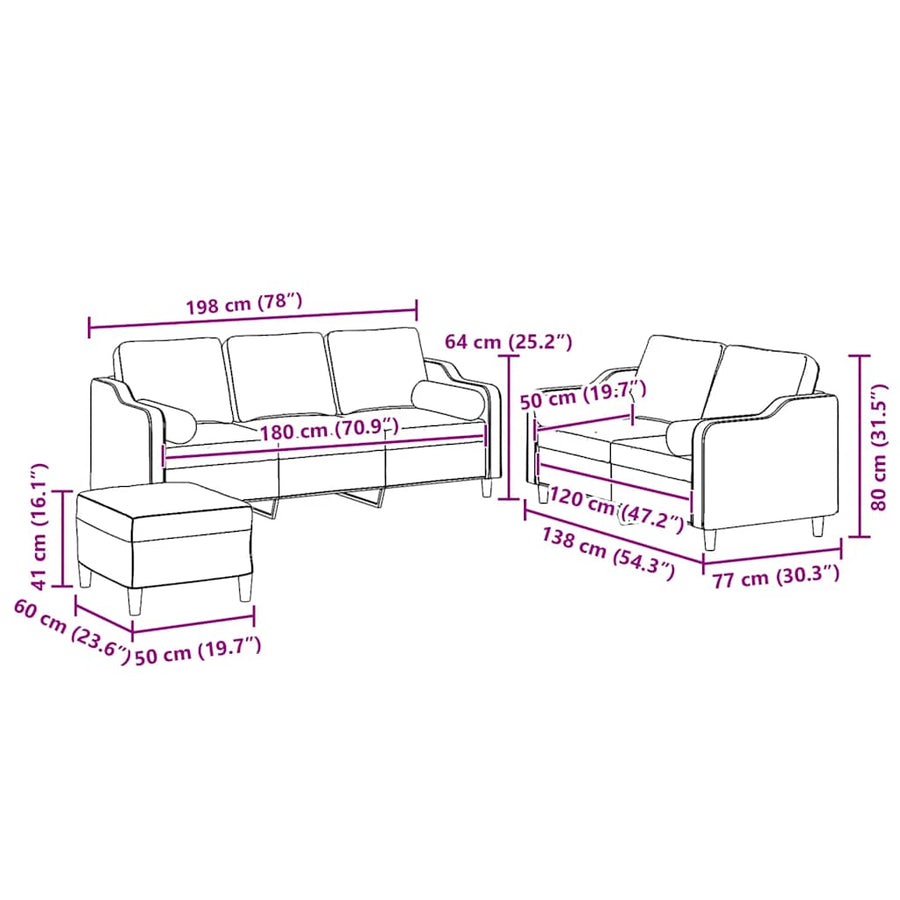 3 Piece Sofa Set with Pillows Light Grey Fabric