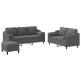 3 Piece Sofa Set with Pillows Dark Grey Fabric