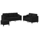 3 Piece Sofa Set with Pillows Black Fabric - Front View