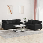 2 Piece Sofa Set with Pillows Black Faux Leather