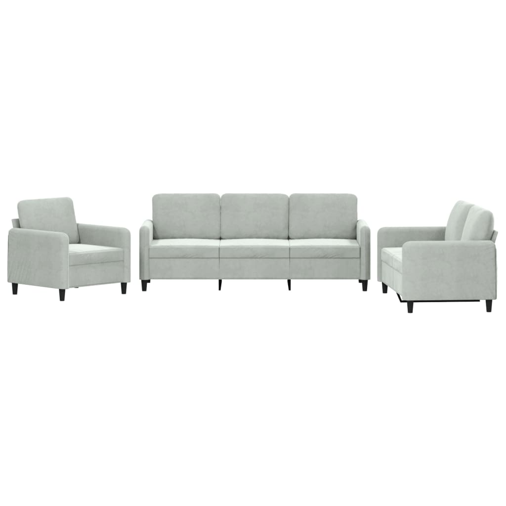 3 Piece Sofa Set Light Grey Velvet
