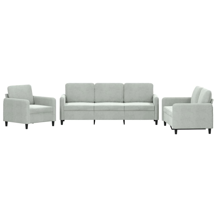 3 Piece Sofa Set Light Grey Velvet