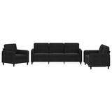 3 Piece Sofa Set Black Velvet - Front View