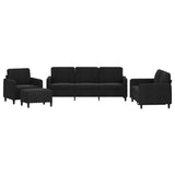4 Piece Sofa Set Black Velvet - Front View