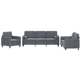 3 Piece Sofa Set with Pillows Dark Grey Velvet - Front View
