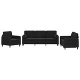 3 Piece Sofa Set with Pillows Black Velvet - Front View