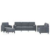 4 Piece Sofa Set with Pillows Dark Grey Velvet - Front View