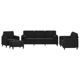 4 Piece Sofa Set with Pillows Black Velvet - Front View