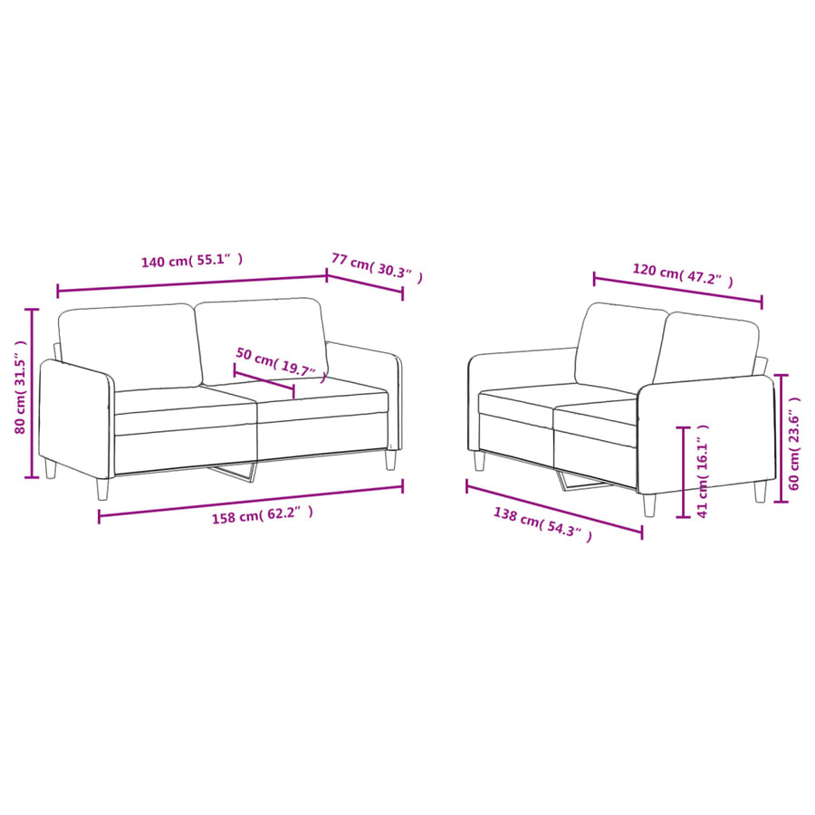 2 Piece Sofa Set Light Grey Velvet
