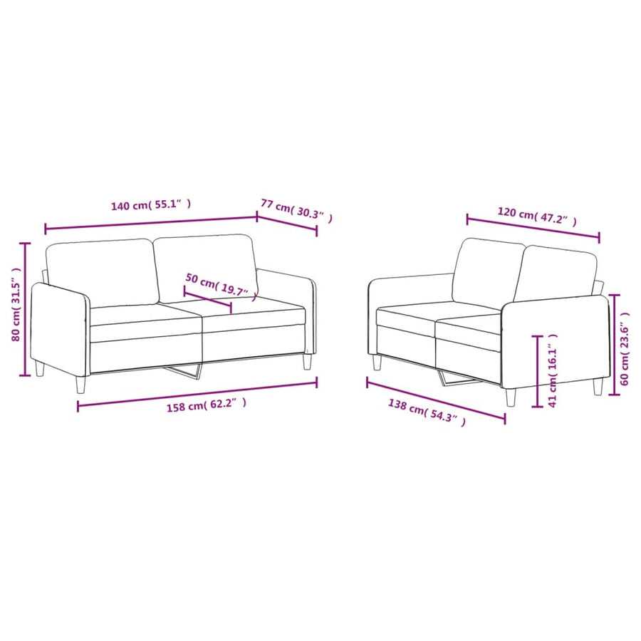 2 Piece Sofa Set Dark Grey Velvet