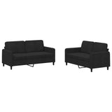2 Piece Sofa Set Black Velvet - Front View