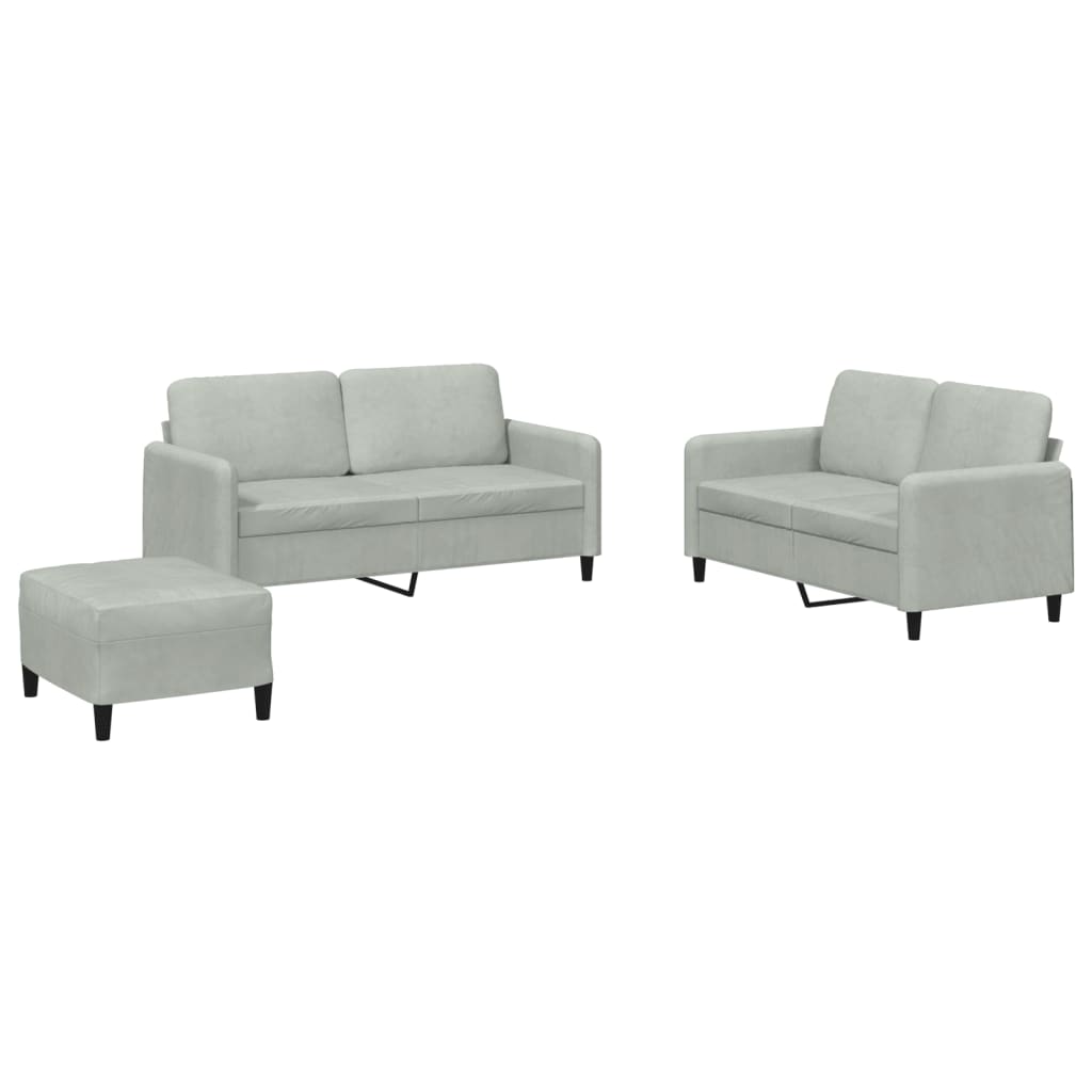 3 Piece Sofa Set Light Grey Velvet