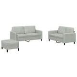 3 Piece Sofa Set Light Grey Velvet - Front View