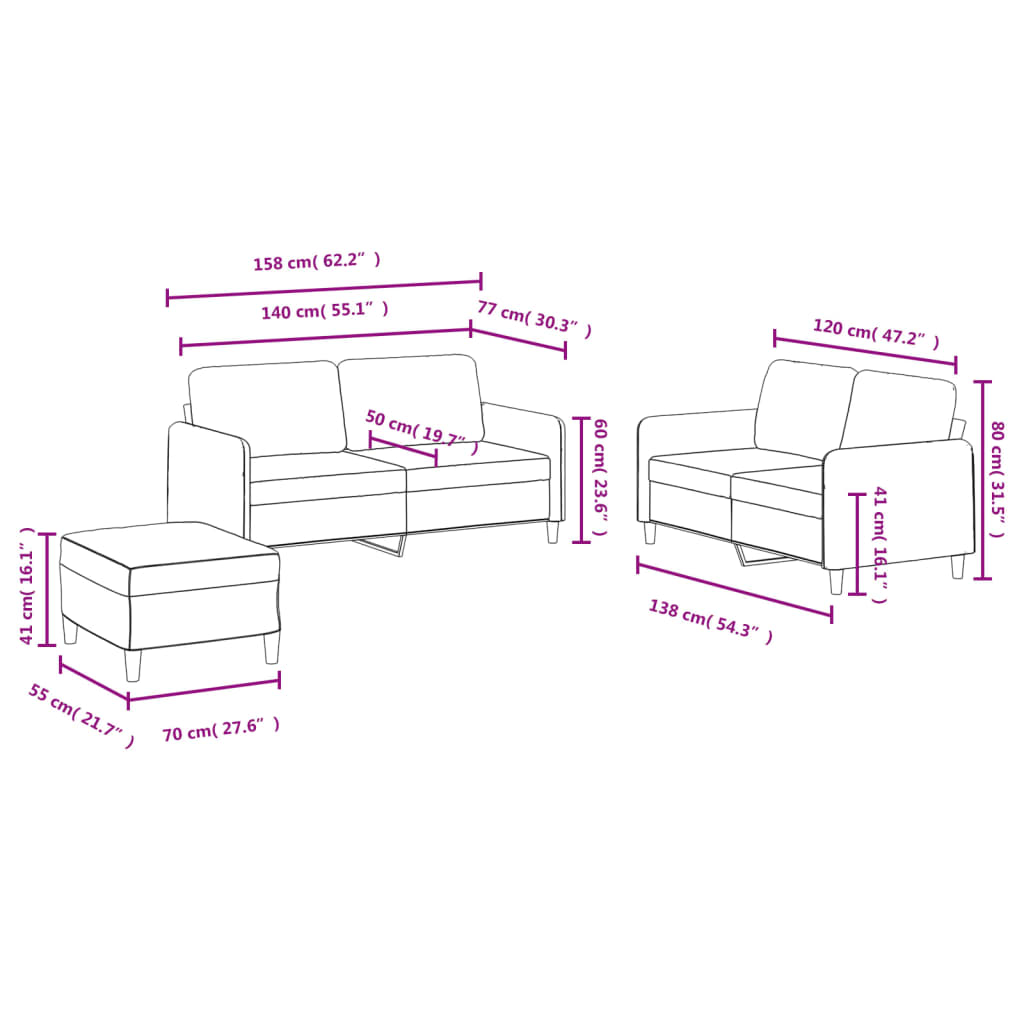 3 Piece Sofa Set Light Grey Velvet