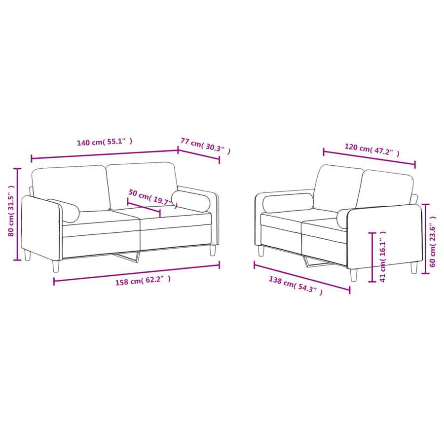 2 Piece Sofa Set with Pillows Light Grey Velvet