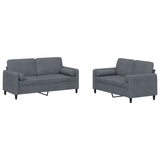 2 Piece Sofa Set with Pillows Dark Grey Velvet - Front View